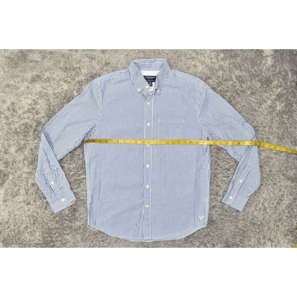American Eagle Men's Medium Blue Striped Athletic Cotton Button Shirt - Picture 2 of 7